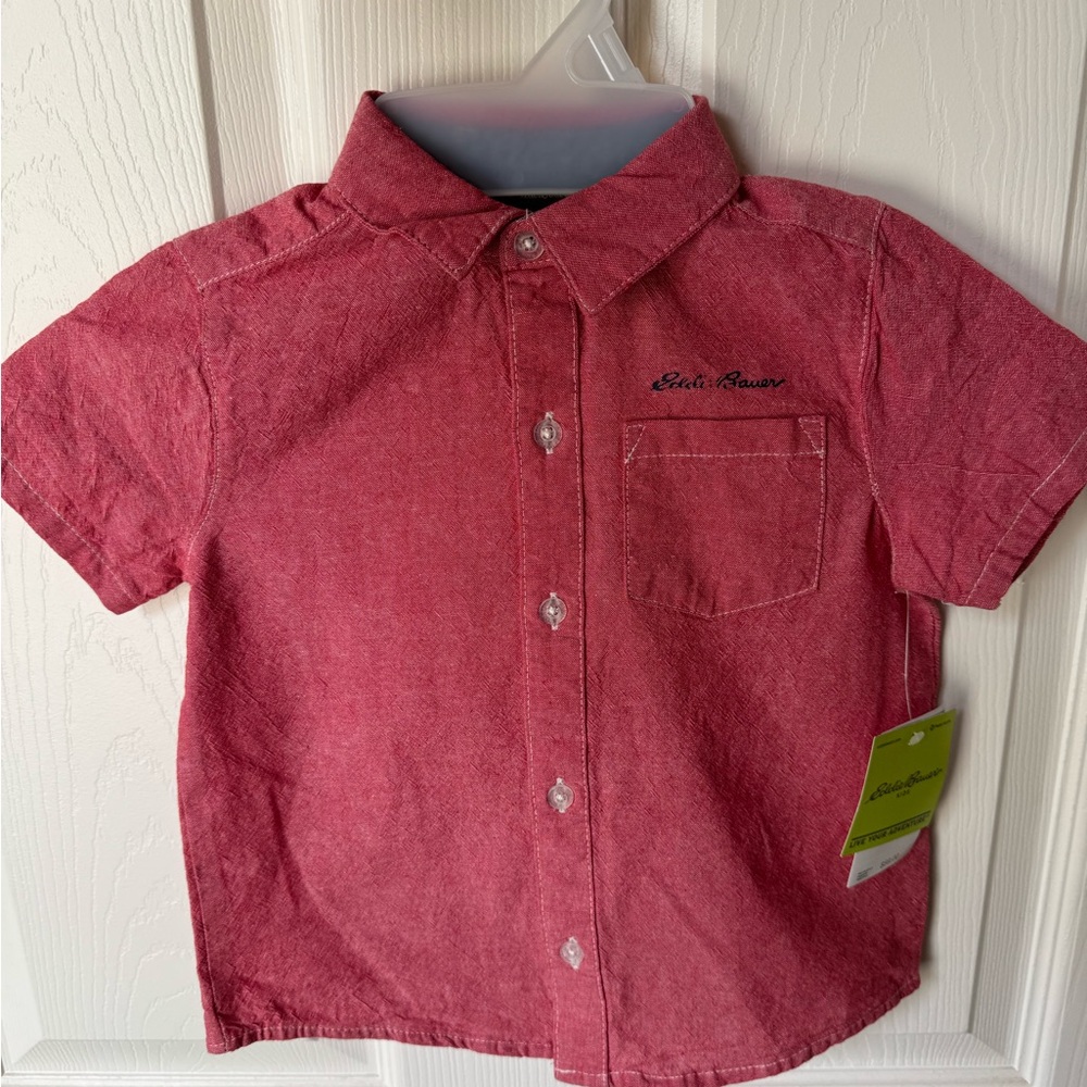 NWT!  Eddie Bauer Red Button Down Shirt Classic Collar Short Sleeves
